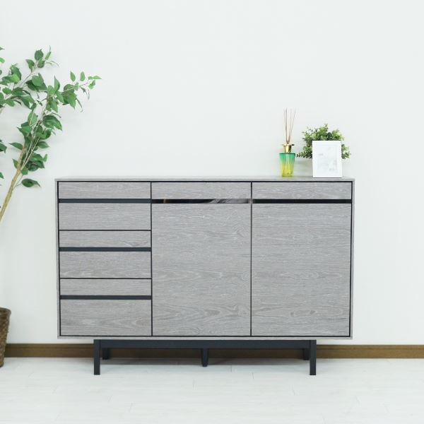 直送・代引不可 サイドボード（グレー） 幅約120cm [完成品/脚のみ取付］【代引不可】 別商品の同時注文不可
