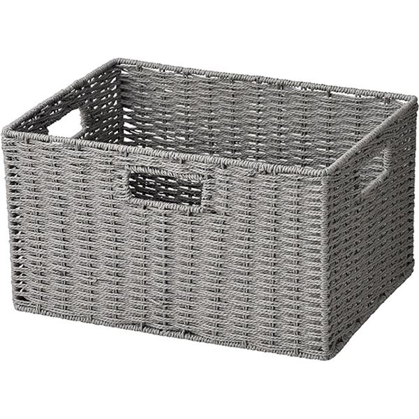 直送・代引不可 〔3個セット〕 ペーパーバスケット 収納かご 約幅36×奥行26×高さ20cm フル グレー 軽量 取っ手穴付 カラーボックス対応 別商品の同時注文不可