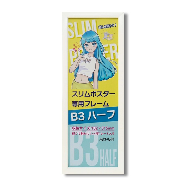 直送・代引不可 スリムポスター用 額 カラー B3ハーフ額 収納寸法：182×515mm B3サイズの縦半分 L092-C0902 ホワイト 額縁 フレーム 別商品の同時注文不可