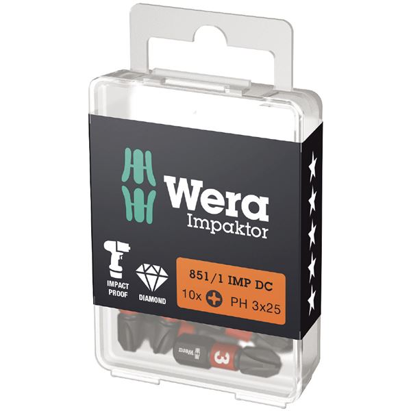 直送・代引不可 WERA ヴェラ 10個入 差込6.35mm ダイヤモンドコーティング プラスドライバービット 刃先サイズ#3 全長25mm 057617 工具 ツール 別商品の同時注文不可