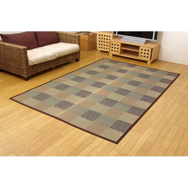直送・代引不可 モダン い草 花ござ/ラグマット 【ブラウン 江戸間3畳 約174×261cm】 日本製 抗菌 防臭 調湿 耐久性抜群 〔リビング〕【代引不可】 別商品の同時注文不可|測定器・工具のイーデンキ