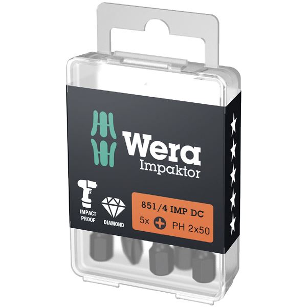 直送・代引不可 WERA ヴェラ 5本入 差込6.35mm ダイヤモンドコーティング インパクトドライバー用 プラスビット 刃先サイズPH2 全長50mm 057656 別商品の同時注文不可