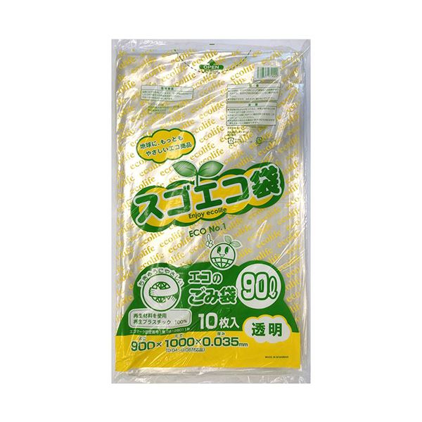 直送・代引不可 野添産業 スゴエコ袋(再生) 透明90L 厚さ0.035mm 1セット(300枚:10枚×30パック) 別商品の同時注文不可