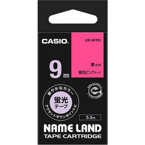 直送・代引不可 （まとめ） カシオ CASIO ネームランド NAME LAND スタンダードテープ 9mm×5.5m 蛍光ピンク／黒文字 XR-9FPK 1個 【×5セット】 別商品の同時注文不可 5,486円