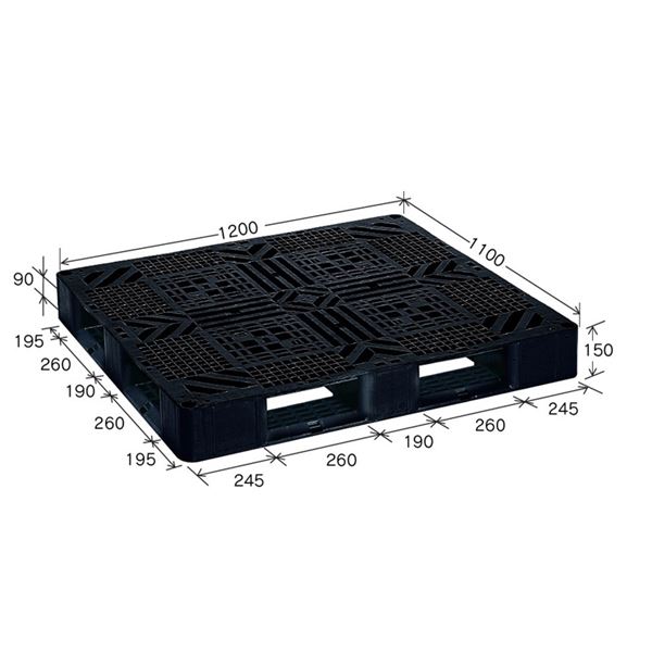 直送・代引不可 【10枚セット】 ブラックパレット/樹脂パレット 【J-D4・1211】 メッシュ構造 再生材利用【代引不可】 別商品の同時注文不可|測定器・工具のイーデンキ
