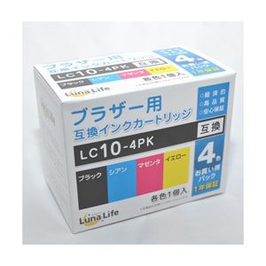 直送・代引不可　(まとめ)ワールドビジネスサプライ 【Luna Life】 ブラザー用 互換インクカートリッジ LC10-4PK 4本パック LN BR10/4P【×3セット】　別商品の同時注文不可