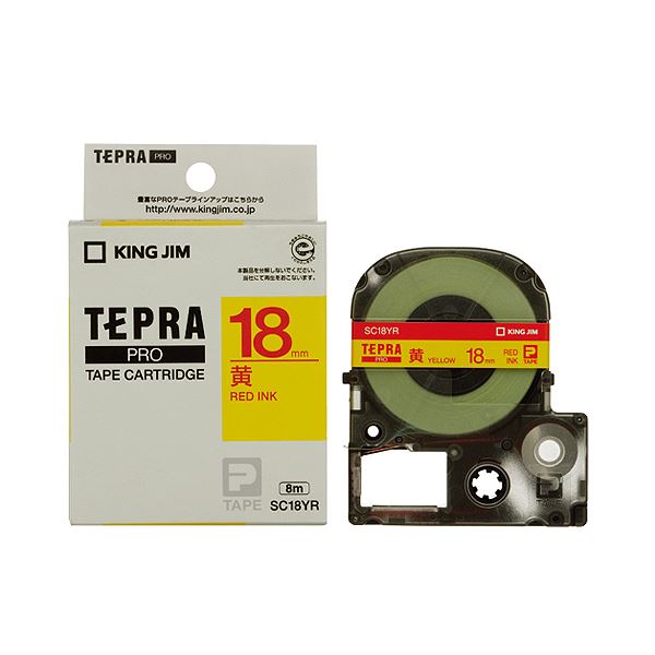 直送・代引不可 （まとめ） キングジム テプラ PRO テープカートリッジ パステル 18mm 黄／赤文字 SC18YR 1個 【×4セット】 別商品の同時注文不可