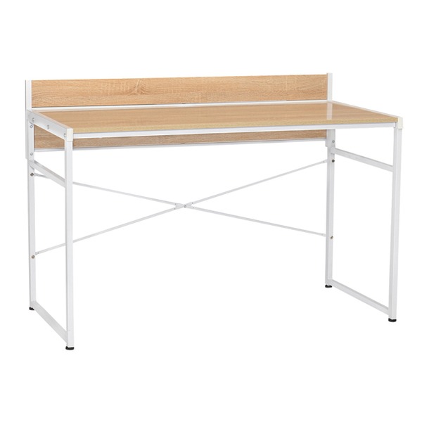 直送・代引不可 モダン パソコンデスク/学習机 【ナチュラル×ホワイト】 幅120cm コード穴 アジャスター付 スチールフレーム 〔リビング〕 【代引不可】 別商品の同時注文不可