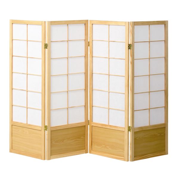 直送・代引不可 和風衝立/パーテーション 4連 【ナチュラル】 幅450×奥行20×高さ1200mm×4枚 木製 スチール 不織布 完成品 〔和室 リビング〕【代引不可】 別商品の同時注文不可|測定器・工具のイーデンキ
