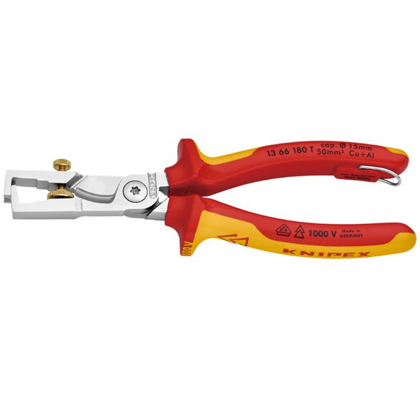 直送・代引不可 KNIPEX クニペックス 1366-180TBK 絶縁 カッティングストリッパー 落防 BK 工具 ツール DIY 作業工具 道具 別商品の同時注文不可