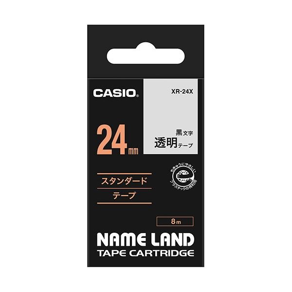 直送・代引不可 (まとめ) カシオ CASIO ネームランド NAME LAND スタンダードテープ 24mm×8m 透明／黒文字 XR-24X 1個 【×10セット】 別商品の同時注文不可