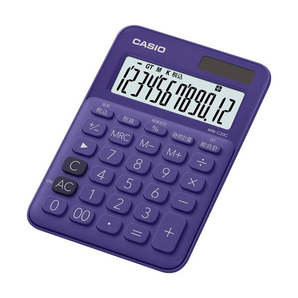 直送・代引不可 (まとめ) カシオ カラフル電卓 ミニジャストタイプ12桁 パープル MW-C20C-PL-N 1台 【×10セット】 別商品の同時注文不可