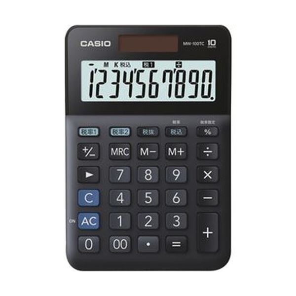 直送・代引不可 （まとめ）カシオ W税率電卓 10桁ミニジャストタイプ ブラック MW-100TC-BK-N 1台【×10セット】 別商品の同時注文不可