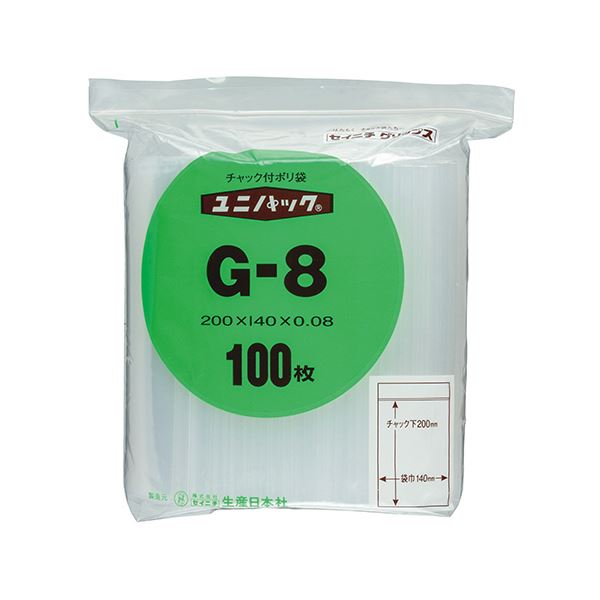 直送・代引不可 (まとめ) セイニチ ユニパック チャック付ポリエチレン ヨコ140×タテ200×厚み0.08mm G-8 1パック（100枚） 【×10セット】 別商品の同時注文不可
