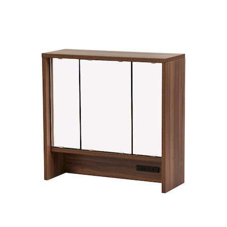 (LINEクーポン有)JKプラン FDR-0002-BR 直送 代引不可・他メーカー同梱不可 卓上ドレッサー 三面鏡 幅60 奥行22 高さ58 卓上三面鏡 ドレッサー 鏡のみ 収納付き 木製 大型 可動棚 コンセント付き メイク収納 ミラー 上だけ F｜測定器・工具のイーデンキ