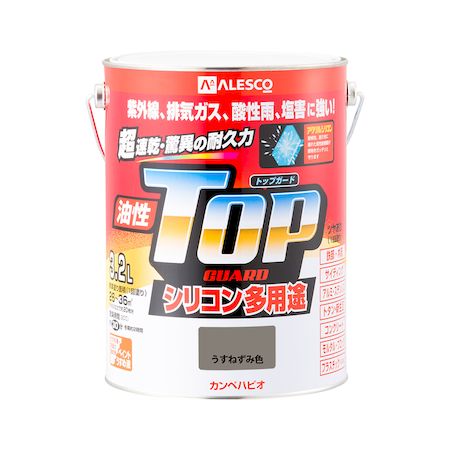 直送 代引不可・他メーカー同梱不可 カンペハピオ 00017640431032 油性トップガード うすねずみ色 3.2L Hapio Kanpe 薄ねずみ 油性シリコン多用途塗料油性トップガード 万能塗料【キャンセル不可】