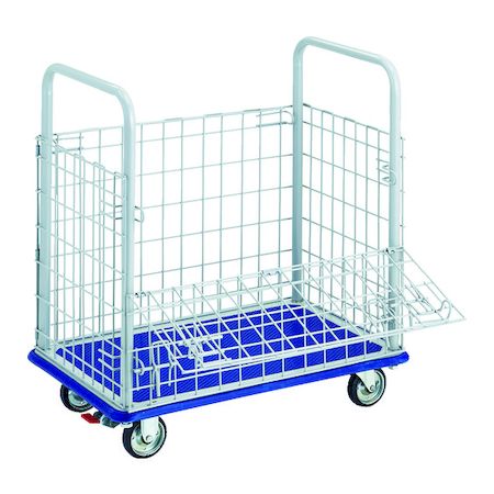 【即納在庫品】「直送」ＴＲＵＳＣＯ 107NS プレス製台車 ドンキーカート 金網付 ７４０&times;４８０ ストッパー付 ストッパー付 TRUSCOドンキーカート ストッパー付き｜測定器・工具のイーデンキ