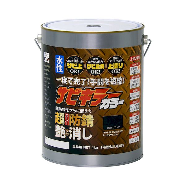 BAN-ZI 4562375772471 防錆塗料 サビキラーカラー艶消し ４ｋｇ つや消し黒｜測定器・工具のイーデンキ