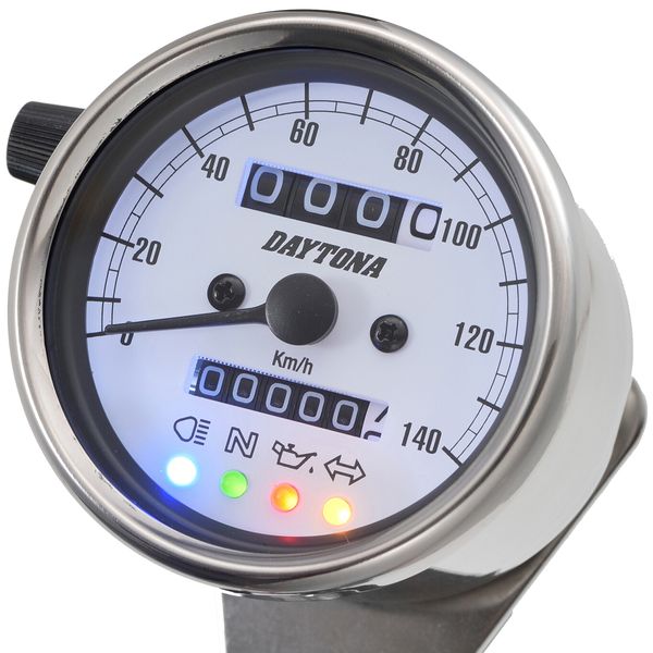 (LINEクーポン有)デイトナ DAYTONA 15639 デイトナ バイク用 機械式スピードメーター φ60 ホワイトLED照明 140km／h ステンレスボディ ホワイトパネル インジケーター付き 9,911円