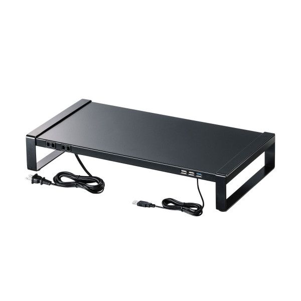 (LINEクーポン有)サンワサプライ MR-LC204BKN 電源タップ＋USBハブ付き机上ラック W500 MRLC204BKN