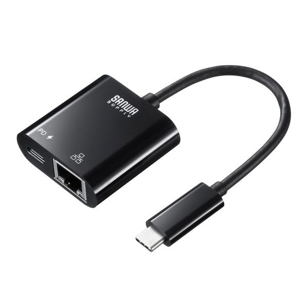 (LINEクーポン有)サンワサプライ USB-CVLAN7BK USB3．2 TypeC－LAN変換アダプタ PD対応・ブラック USBCVLAN7BK