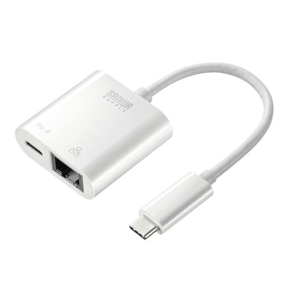 (LINEクーポン有)サンワサプライ USB-CVLAN7W USB3．2 TypeC－LAN変換アダプタ PD対応・ブラック USBCVLAN7W