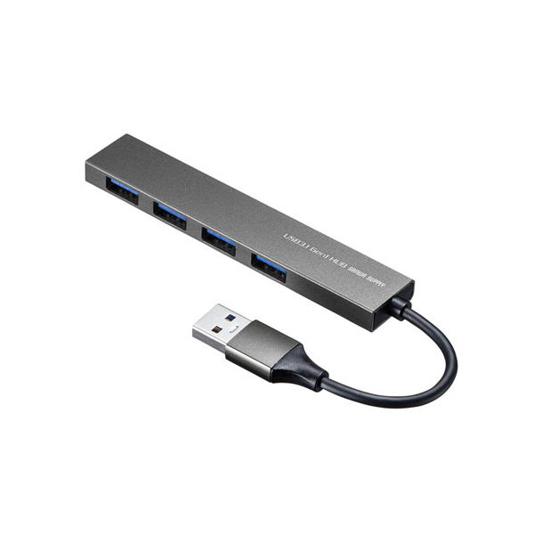 【個数:1個】USB-3H423SNX5 直送 代引不可・他メーカー同梱不可 5個セット サンワサプライ USB3.2 Gen1 4ポート スリムハブ USB3H423SNX5|測定器・工具のイーデンキ