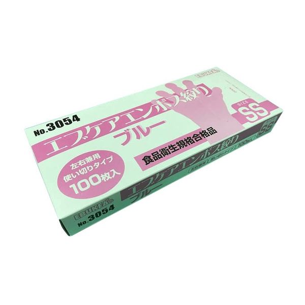 (LINEクーポン有)【個数：60個】4520951012083 【60個入】 直送 代引不可・他メーカー同梱不可 エブノ エブケアエンボス絞り 箱入 ブルー SS 3054 100入
