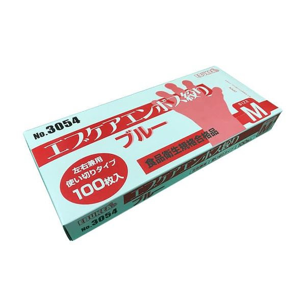 (LINEクーポン有)【個数：60個】4520951012106 【60個入】 直送 代引不可・他メーカー同梱不可 エブノ エブケアエンボス絞り 箱入 ブルー M 3054 100入