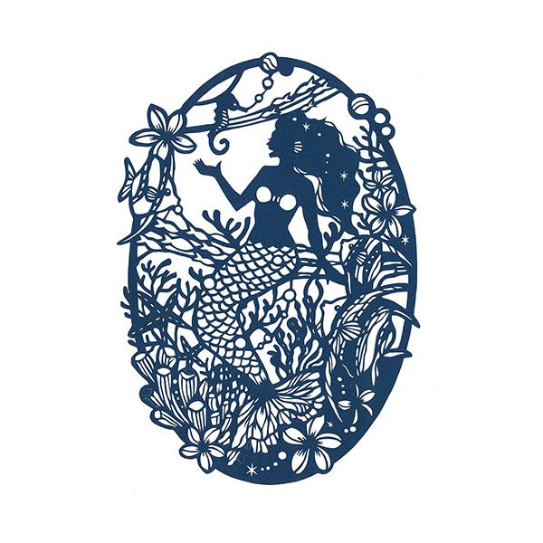 (LINEクーポン有)【個数：1個】BA4-H01 直送 代引不可・他メーカー同梱不可 トラストプリンティング 切り絵キット 人魚姫／mermaid−A4blue−H ハンドメイドペーパーカット BA4H01画像