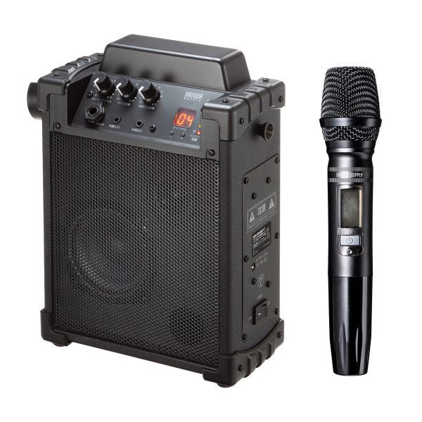 (LINEクーポン有)サンワサプライ MM-SPAMP17 ワイヤレスマイク付き拡声器スピーカー バッテリー内蔵・ワイヤレスマイク1本対応 MMSPAMP17