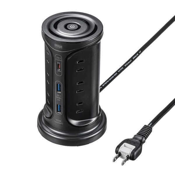 (LINEクーポン有)サンワサプライ TAP-B112C1A2BK PD30W充電機能付き12個口タワー型タップ TAPB112C1A2BK
