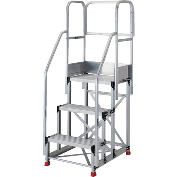 【個数：1個】ＴＲＵＳＣＯ TSF-36259-TF300 直送 代引不可・他メーカー同梱不可 アルミ製作業用踏台 3段 高さ0．9m 天板寸法600×400 ステップ奥行250mm フルセット手すり付き TSF36259TF300