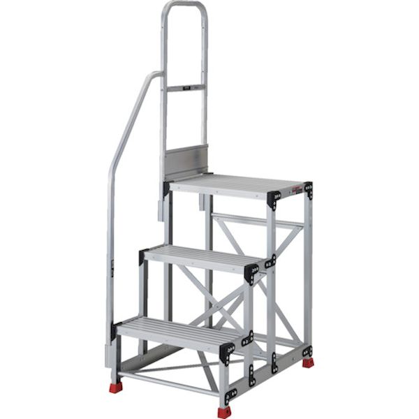 【個数：1個】ＴＲＵＳＣＯ TSF-36309-TK300 直送 代引不可・他メーカー同梱不可 アルミ製作業用踏台 3段 高さ0．9m 天板寸法600×400 ステップ奥行300mm 階段片手すり付き TSF36309TK300