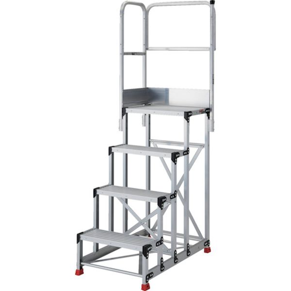 【個数：1個】ＴＲＵＳＣＯ TSF-4612-TL300 直送 代引不可・他メーカー同梱不可 アルミ製作業用踏台 4段 高さ1．2m 天板寸法600×400 段高300mm 天場二方手すり付き TSF4612TL300