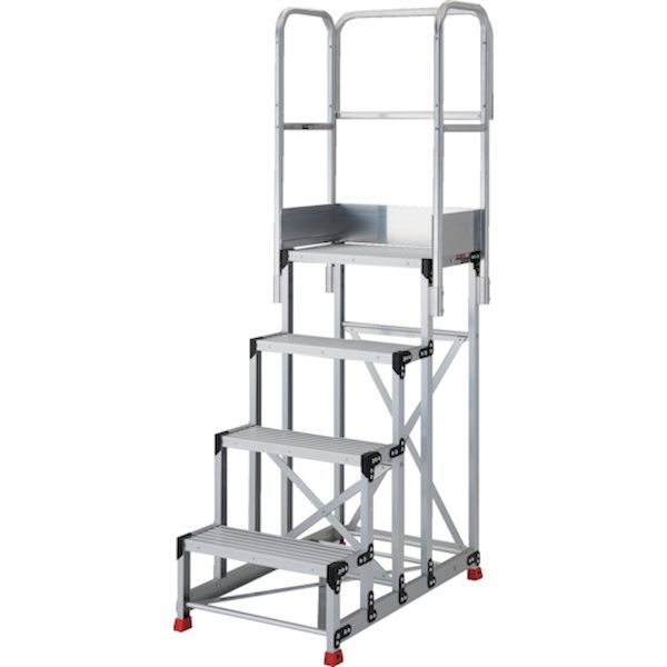 【個数：1個】ＴＲＵＳＣＯ TSF-4612-TS300 直送 代引不可・他メーカー同梱不可 アルミ製作業用踏台 4段 高さ1．2m 天板寸法600×400 段高300mm 天場三方手すり付き TSF4612TS300