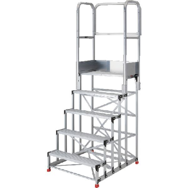 【個数：1個】ＴＲＵＳＣＯ TSF-510125-TS250 直送 代引不可・他メーカー同梱不可 アルミ製作業用踏台 5段 高さ1．25m 天板寸法1000×400 段高250mm 天場三方手すり付き TSF510125TS250