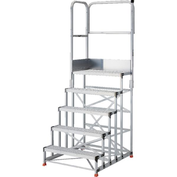 【個数：1個】ＴＲＵＳＣＯ TSF-51015-TL300 直送 代引不可・他メーカー同梱不可 アルミ製作業用踏台 5段 高さ1．5m 天板寸法1000×400 段高300mm 天場二方手すり付き TSF51015TL300