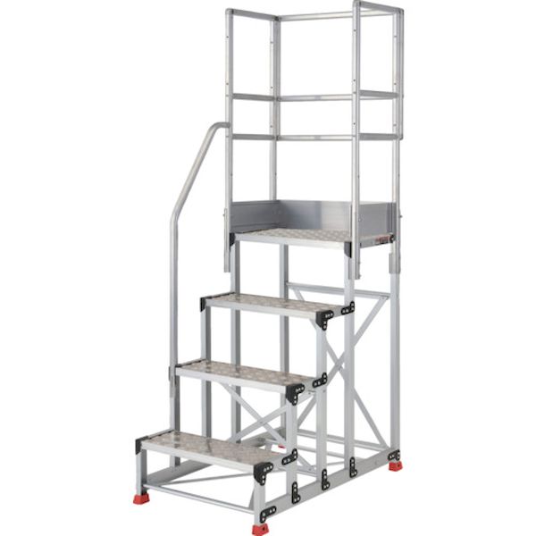 【個数：1個】ＴＲＵＳＣＯ TSFC-4610-TKS250 直送 代引不可・他メーカー同梱不可 アルミ製作業用踏台 縞板タイプ 4段 高さ1．0m 天板寸法600×400 段高250mm 階段片手すり天場三方付き TSFC4610TKS250