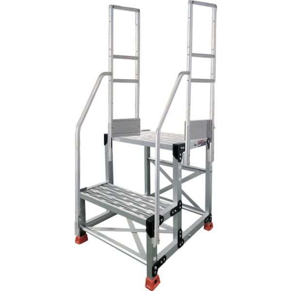 【個数：1個】ＴＲＵＳＣＯ TSFGR-257-TR350 直送 代引不可・他メーカー同梱不可 アルミ製作業用踏台 グレーチングタイプ 2段 高さ0．7m 天板寸法500×400 段高350mm 階段両手すり付き TSFGR257TR350