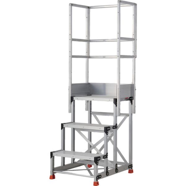 【個数：1個】ＴＲＵＳＣＯ TSFGR-3675-TS250 直送 代引不可・他メーカー同梱不可 アルミ製作業用踏台 グレーチングタイプ 3段 高さ0．75m 天板寸法600×400 段高250mm 天場三方手すり付き TSFGR3675TS250 156,919円
