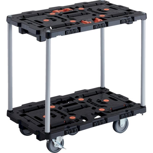 TRUSCO BT720J3S2-E100T 連結式樹脂製2段台車 ビートル 700X450 自在3輪 内2輪ストッパー付 とめたろう付 ハンドルなし BT720J3S2E100T