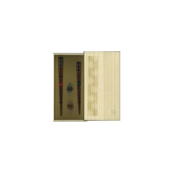 (LINEクーポン有)4580219392821 【4個入】 一双 桐箱箸置き付夫婦箸 華花火 23．5cm＆21cm 89506【キャンセル不可】