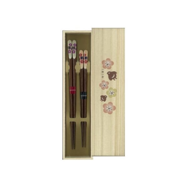 (LINEクーポン有)4580219392876 【6個入】 一双 吉兆桐箱夫婦箸 梅と千鳥 23cm＆20．5cm 89507【キャンセル不可】