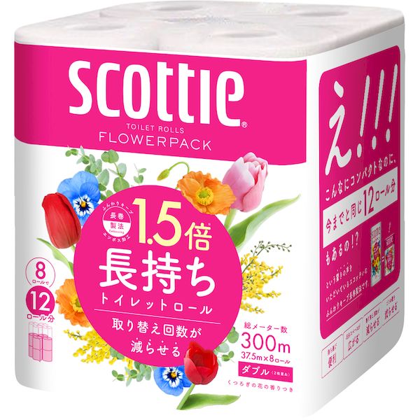 (LINEクーポン有)【同梱不可】【お一人さま1点限り】クレシア 4901750153502 スコッティフラワーパック1．5倍長持ち シングル75m8ロール×8パック