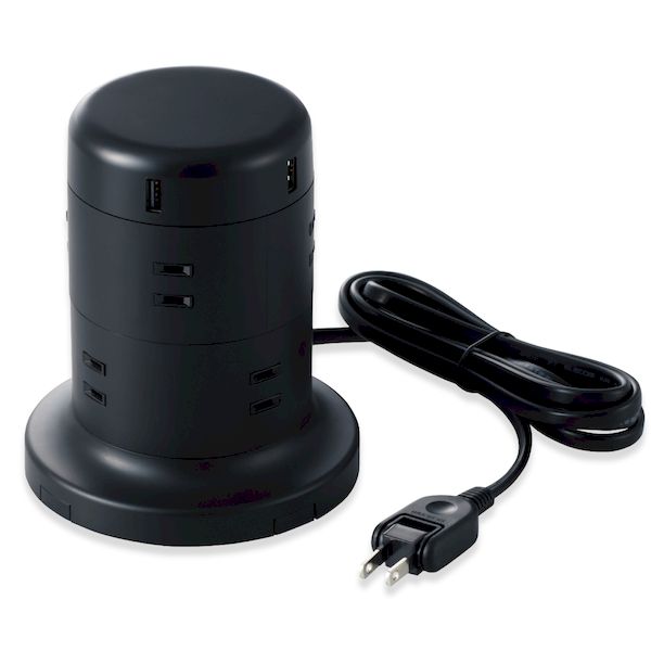 エレコム ELECOM TT-U01-0820BK 延長コード タワー電源タップ 8個口 2m ほこりシャッター付 ブラック TTU010820BK