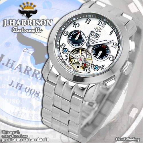 (LINEクーポン有)【個数：1個】JH-008WB 直送 代引不可・他メーカー同梱不可 J．HARRISON 多機能付ビッグテンプ自動巻＆手巻き