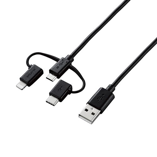 (LINEクーポン有)【個数：1個】MPA-AMBLCAD03BKX5 直送 代引不可・他メーカー同梱不可 5個セット エレコム スマートフォン用USBケーブル／3in1／microUSB＋Type－C＋Lightning／0．3m／ブラック
