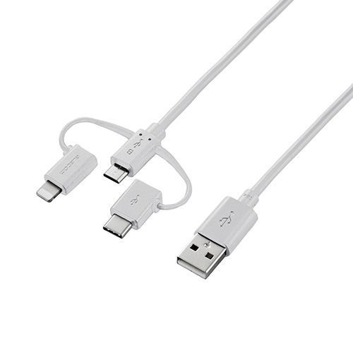 (LINEクーポン有)【個数：1個】MPA-AMBLCAD03WHX5 直送 代引不可・他メーカー同梱不可 5個セット エレコム スマートフォン用USBケーブル／3in1／microUSB＋Type－C＋Lightning／0．3m／ホワイト