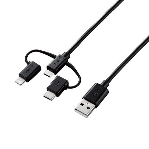 (LINEクーポン有)【個数:1個】MPA-AMBLCAD12BKX5 直送 代引不可・他メーカー同梱不可 5個セット エレコム スマートフォン用USBケーブル/3in1/microUSB+Type−C+Lightning/1.2m/ブラック|測定器・工具のイーデンキ